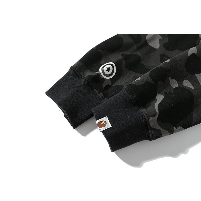 Bathing Shark and ape head print Hoodie Camouflage Shark Tiger Head Double Hat Sweater NextBlock
