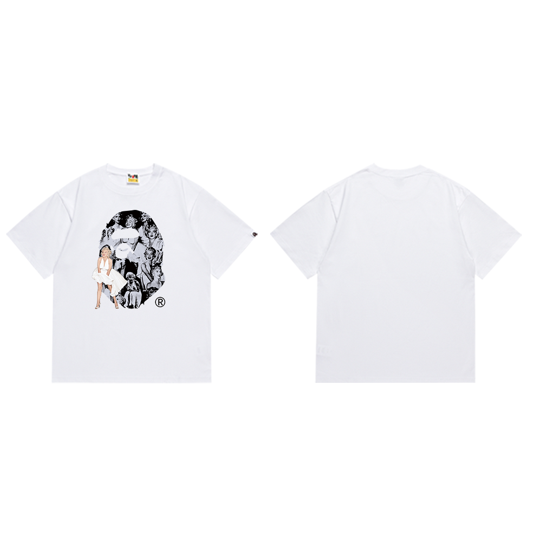 Bathing Shark and ape head print T-Shirt NextBlock