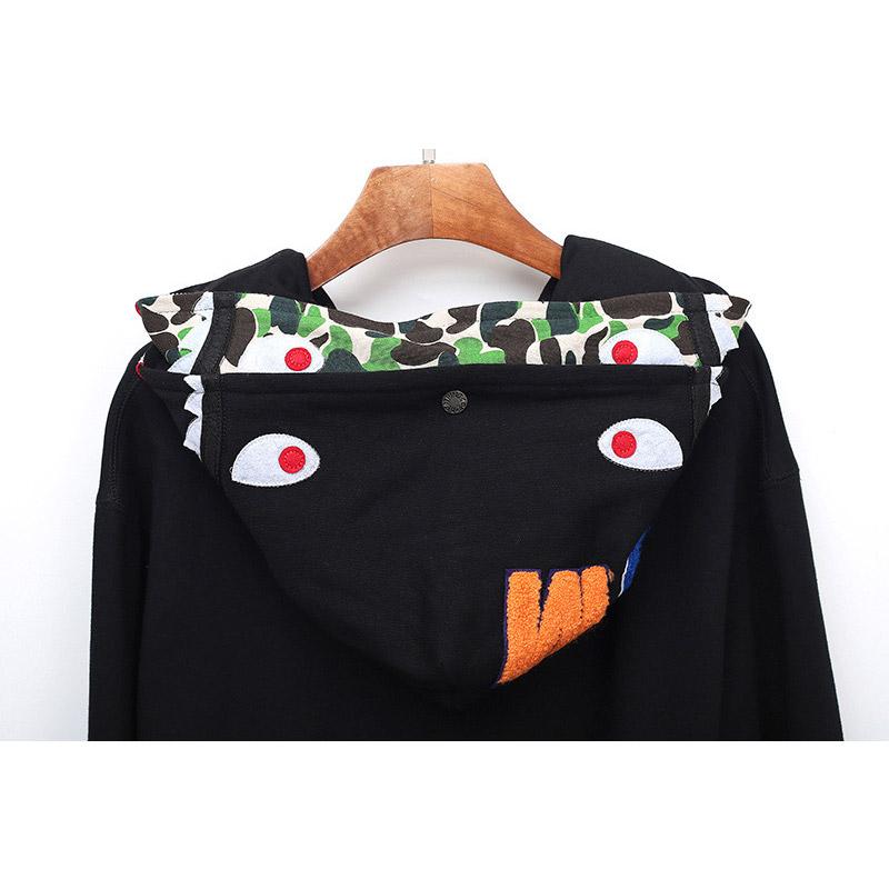 Bathing Shark and ape head print Hoodie Fall / Winter Double Hood Camouflage Shark Head Zipper Fleece Padded Coat Sweats NextBlock