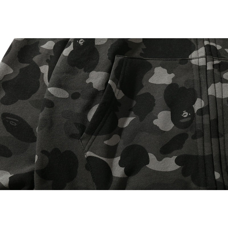 Bathing Shark and ape head print Hoodie Camouflage Shark Tiger Head Double Hat Sweater NextBlock