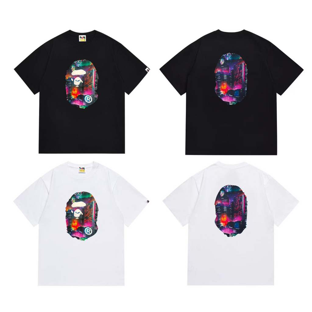 Bathing Shark and ape head print T-Shirt NextBlock