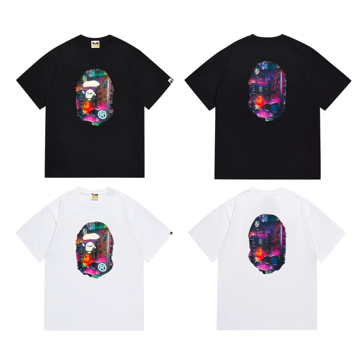 Bathing Shark and ape head print T-Shirt NextBlock