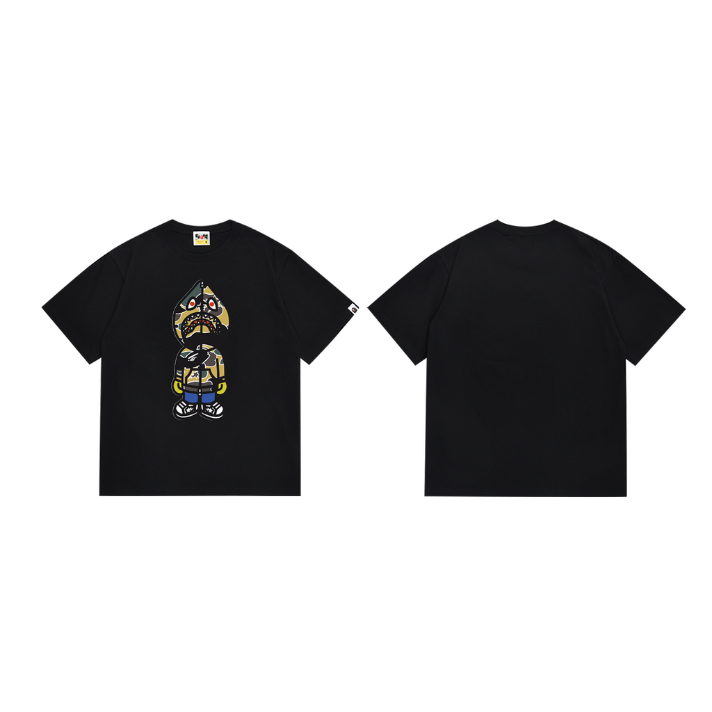 Bathing Shark and ape head print T-Shirt NextBlock