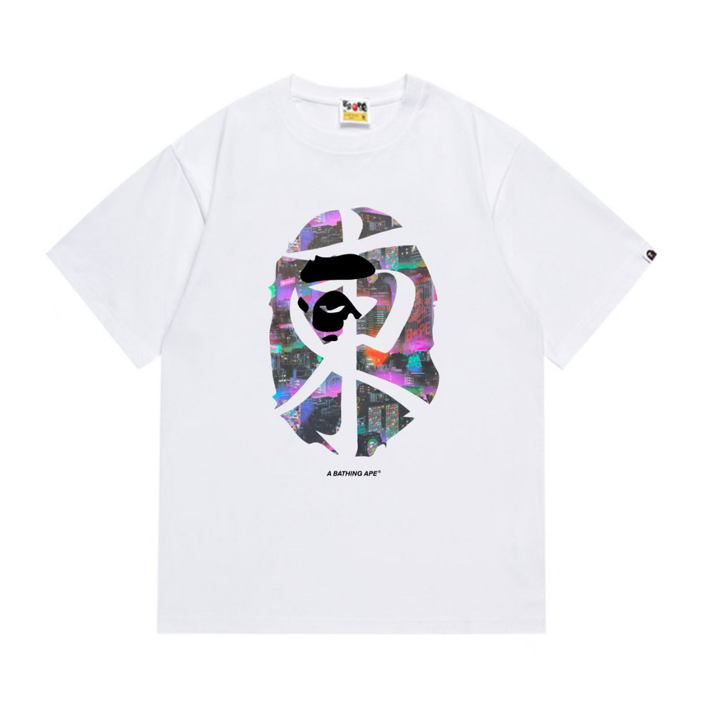 Bathing Shark and ape head print T-Shirt NextBlock
