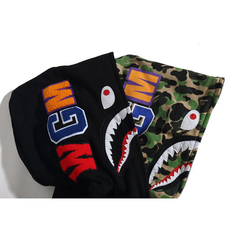 Bathing Shark and ape head print Hoodie Camouflage Cardigan Men's and Women's Sweater Hoodie Coat NextBlock