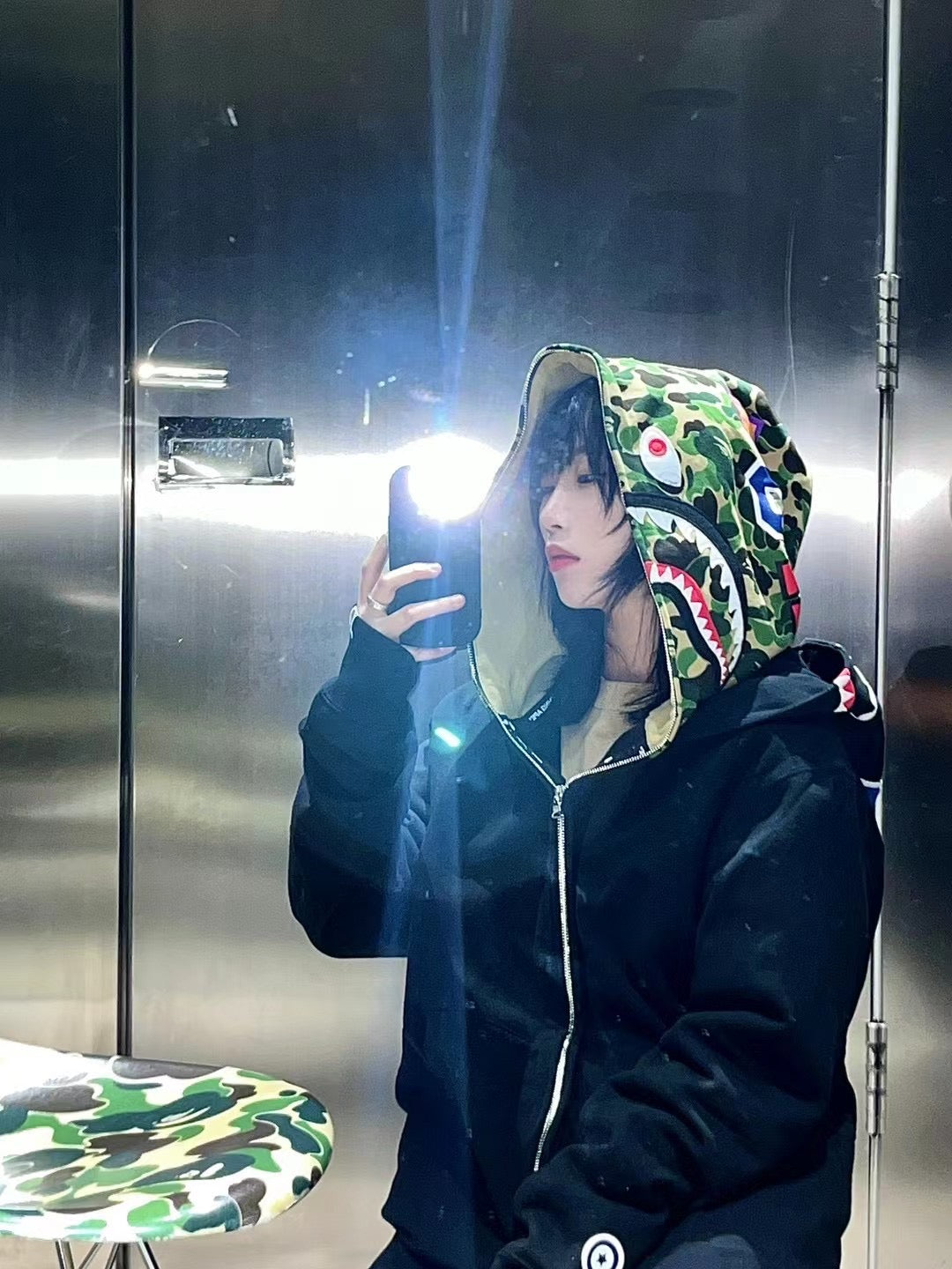 Bathing Shark and ape head print Hoodie Camouflage Cardigan Men's and Women's Sweater Hoodie Coat NextBlock