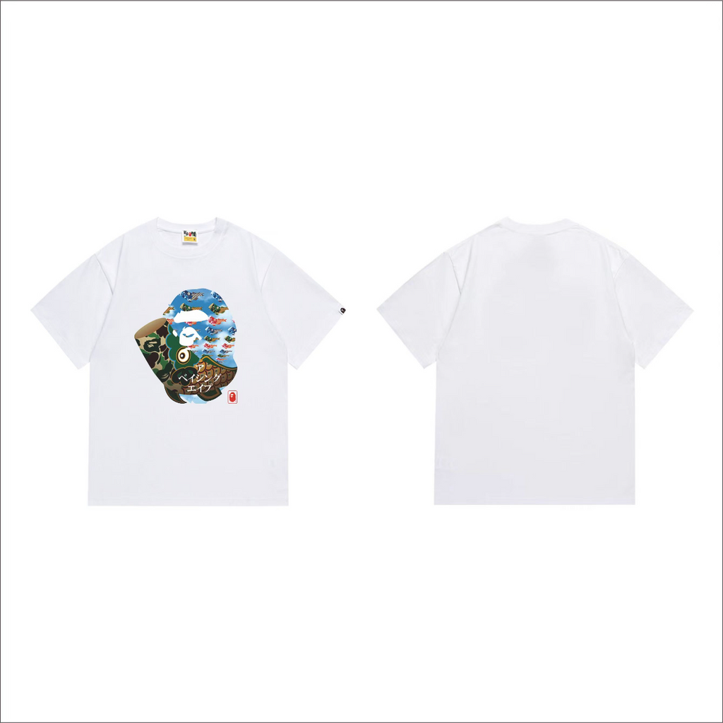 Bathing Shark and ape head print T-Shirt NextBlock
