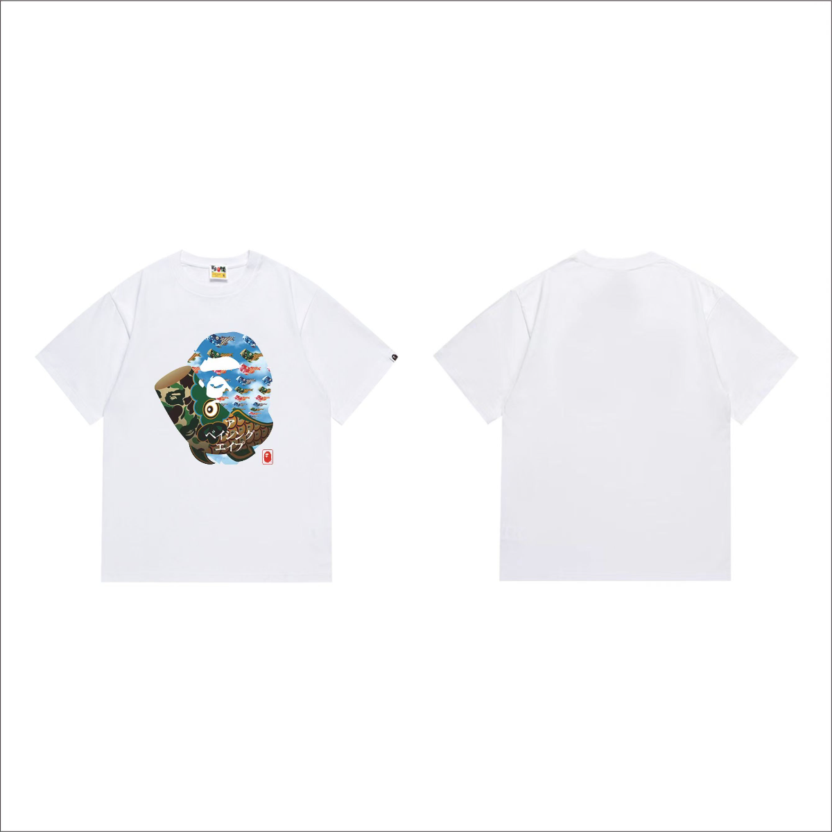Bathing Shark and ape head print T-Shirt NextBlock