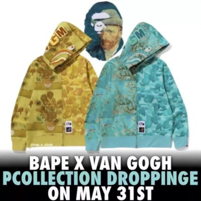 Bathing Shark and ape head print hoode BAPE van gogh joint wave sunflower NextBlock