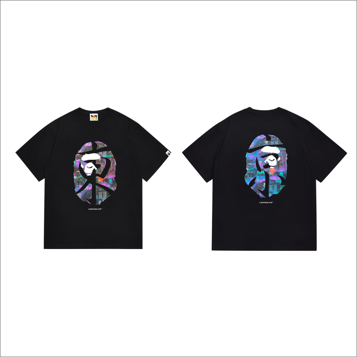 Bathing Shark and ape head print T-Shirt NextBlock