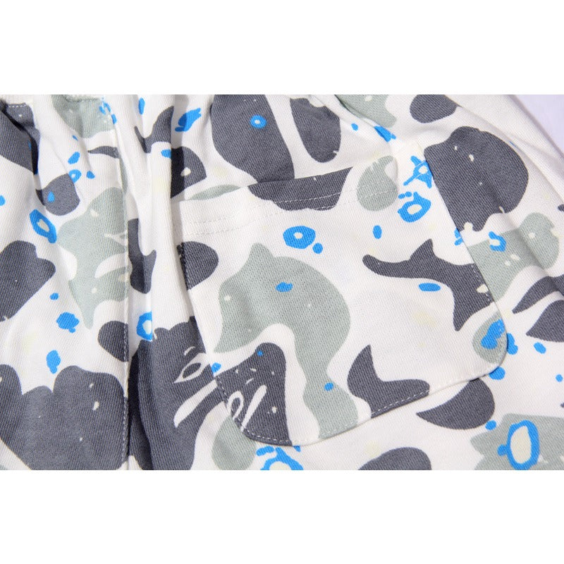Bathing Shark and ape head print Shorts Camo luminous shark mouth shorts five-point pants straight beach pants NextBlock