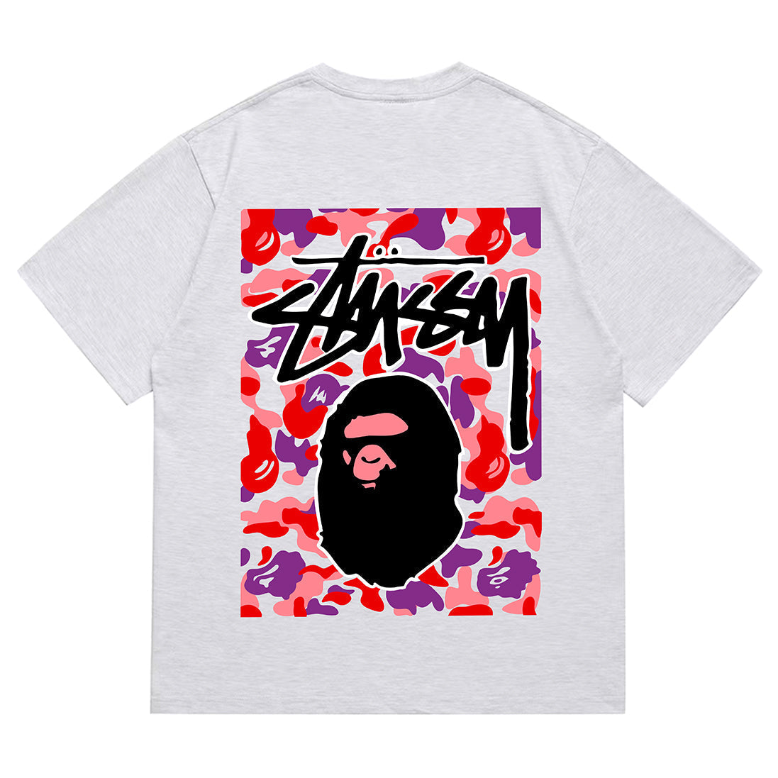 Bathing Shark and ape head print T-Shirt NextBlock