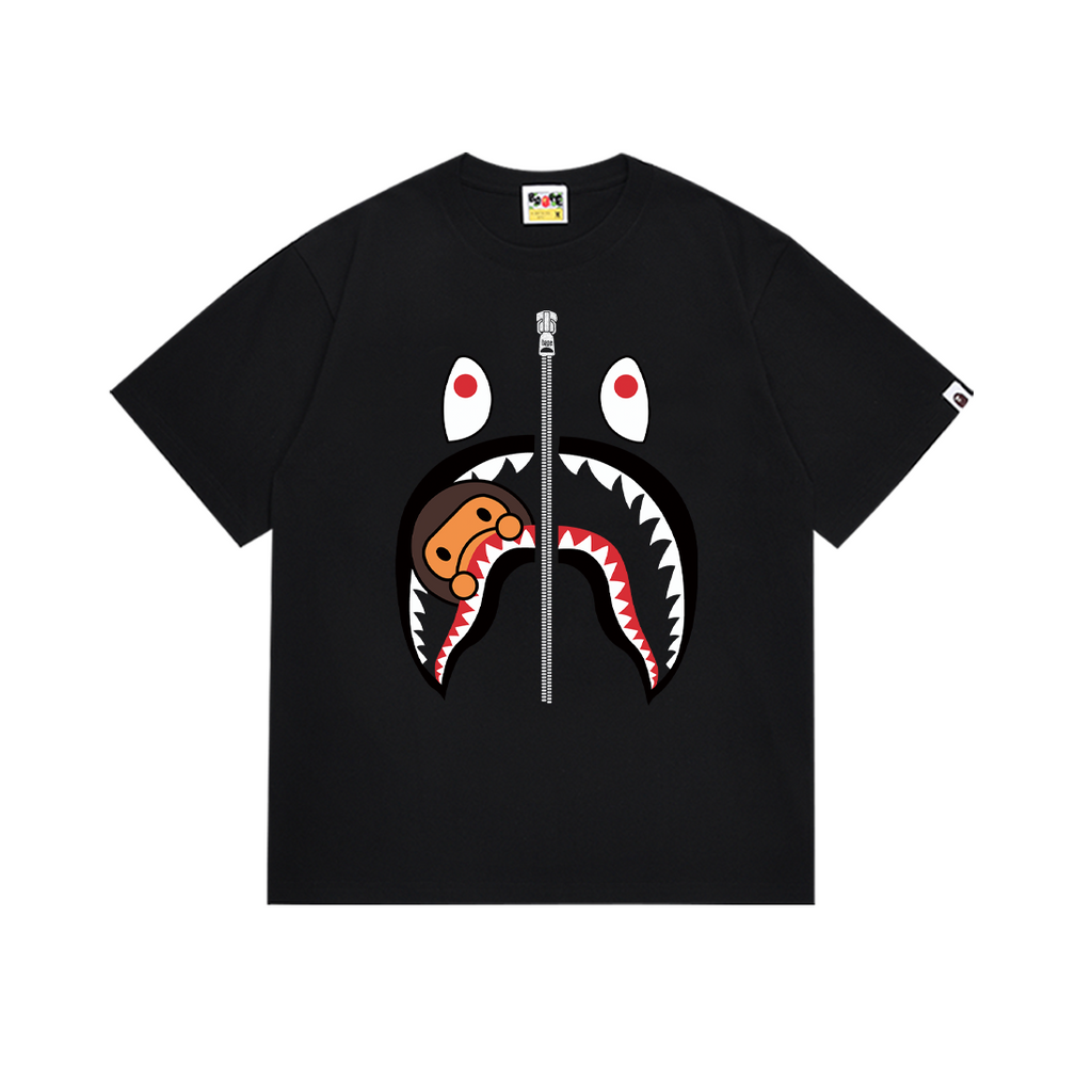 Bathing Shark and ape head print T-Shirt NextBlock