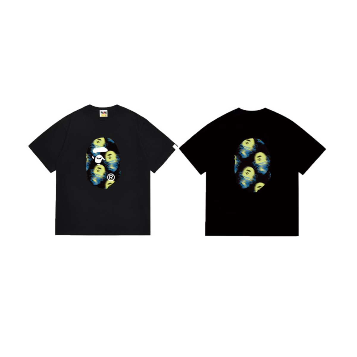 Bathing Shark and ape head print T-Shirt NextBlock