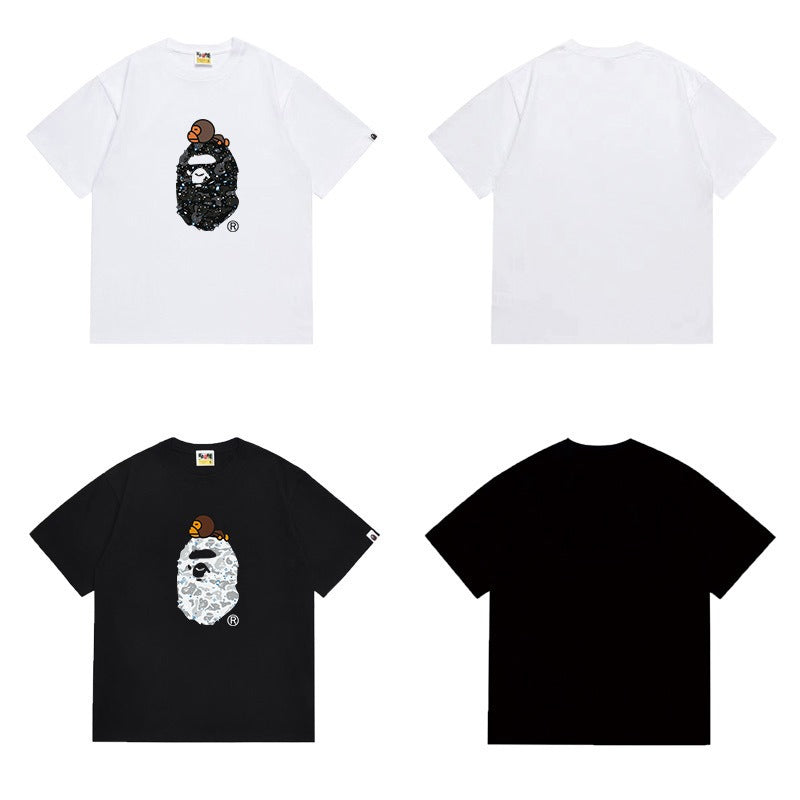 Bathing Shark and ape head print T Shirts NextBlock